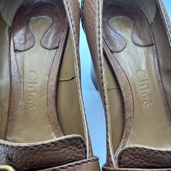 Chloe Brown Leather Loafer Heels, EU 38 US 7.5 - Picture 2 of 12